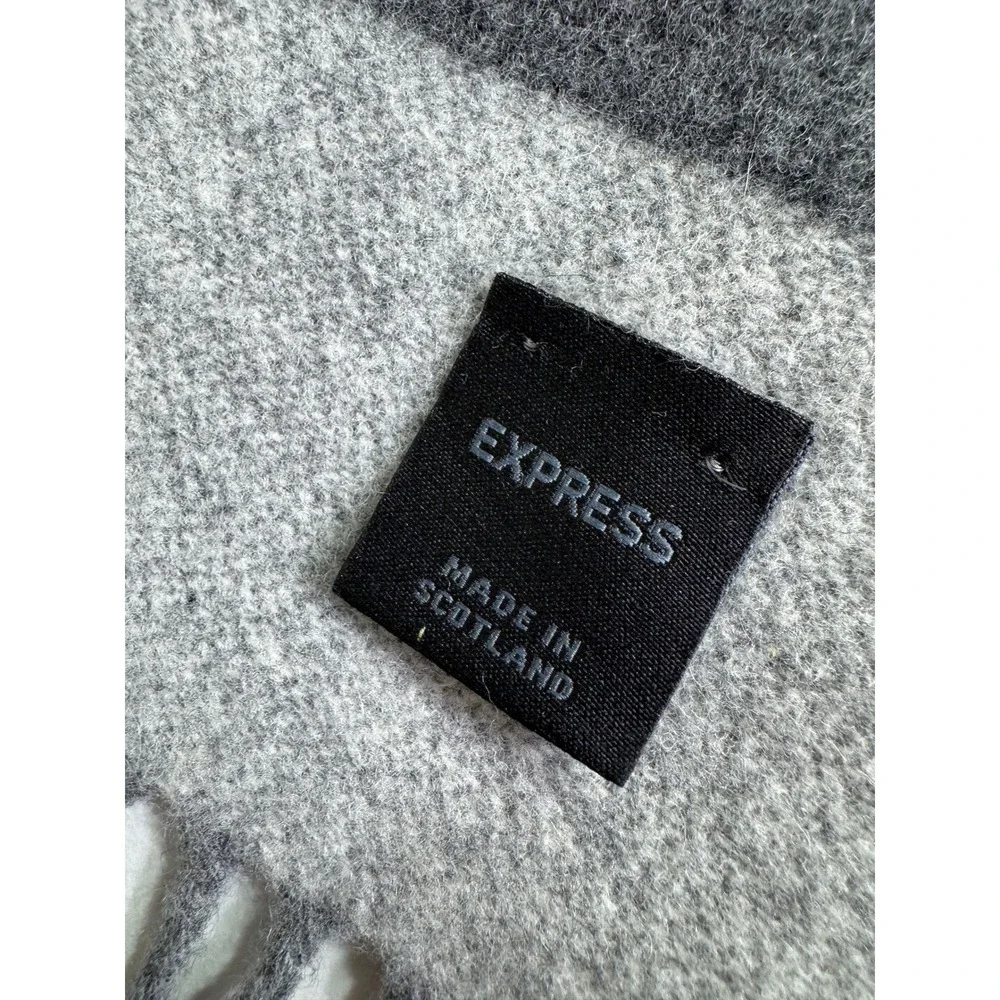 Express Wool Cashmere Scarf Made Scotland Gray Colorblock Preppy Dark Academia